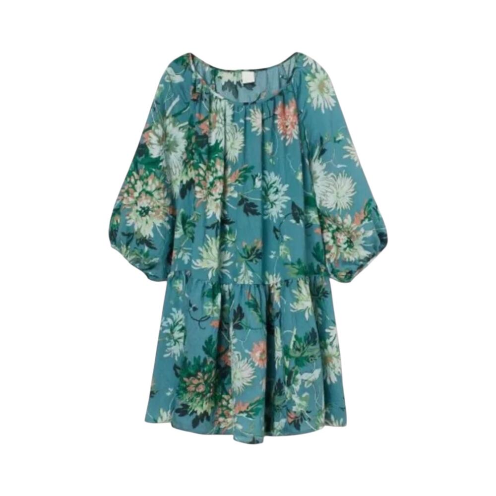 H&M Women’s Teal Floral Puff Sleeve Dress Size Small